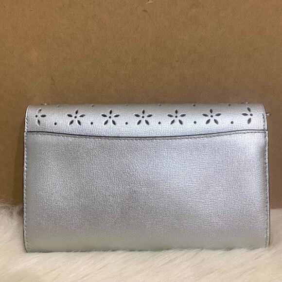 COACH Silver Laser Perforated Leather Turnlock Chain Strap Clutch XBody F58072 - Picture 5 of 16